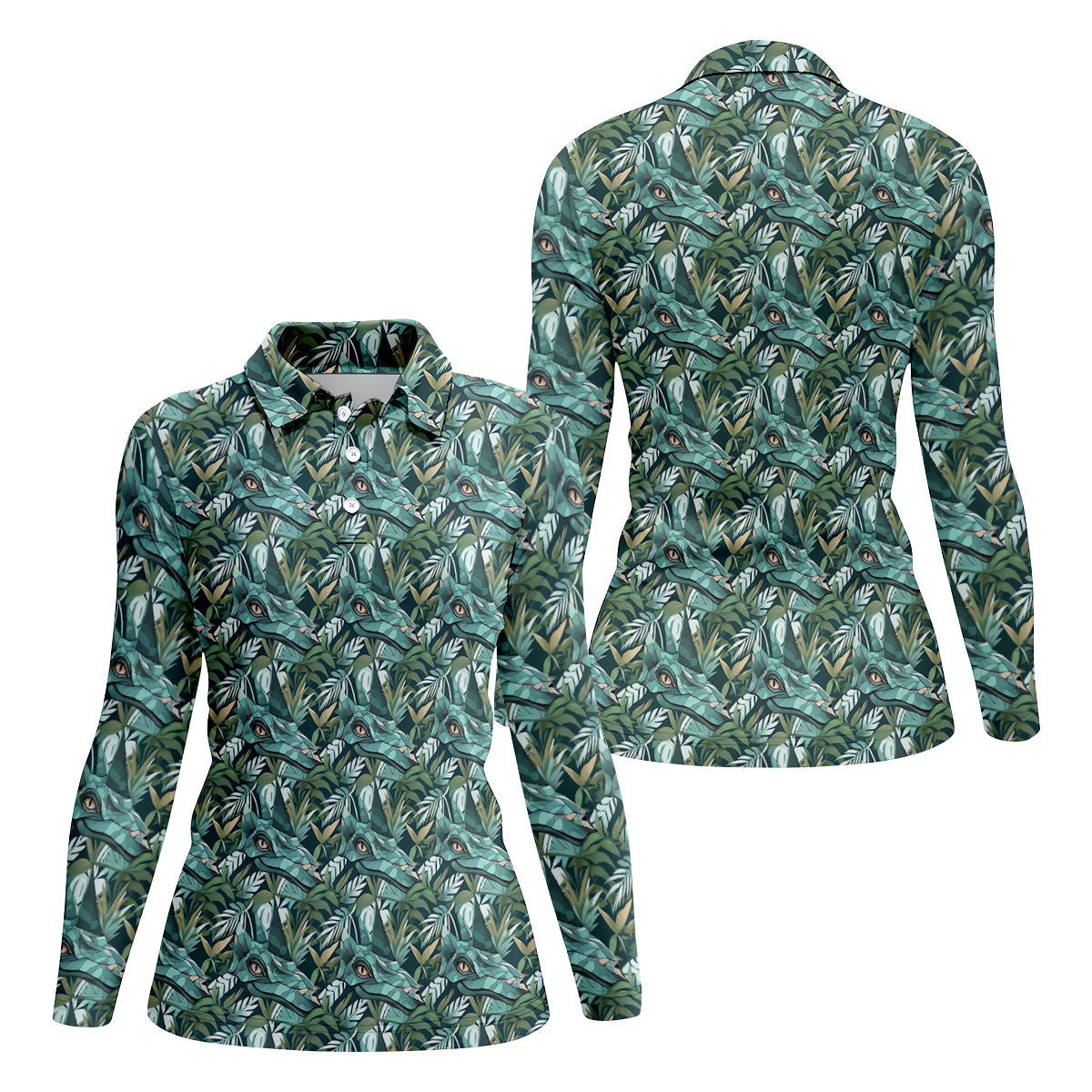 Dinosaur Head Tropical Vibe Women's Golf Tops, Women's Polo Shirt, Ladies Golf Shirts