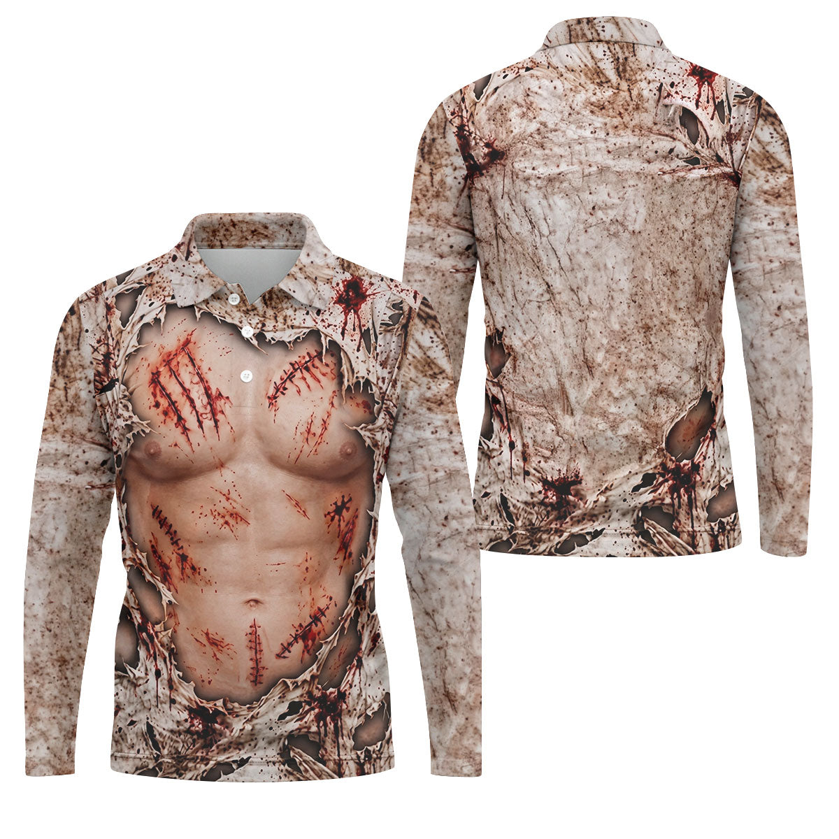 Bloody Stitched Torso Halloween Costume Polo Shirt, Mens Golf Shirts, Halloween Golf Shirt