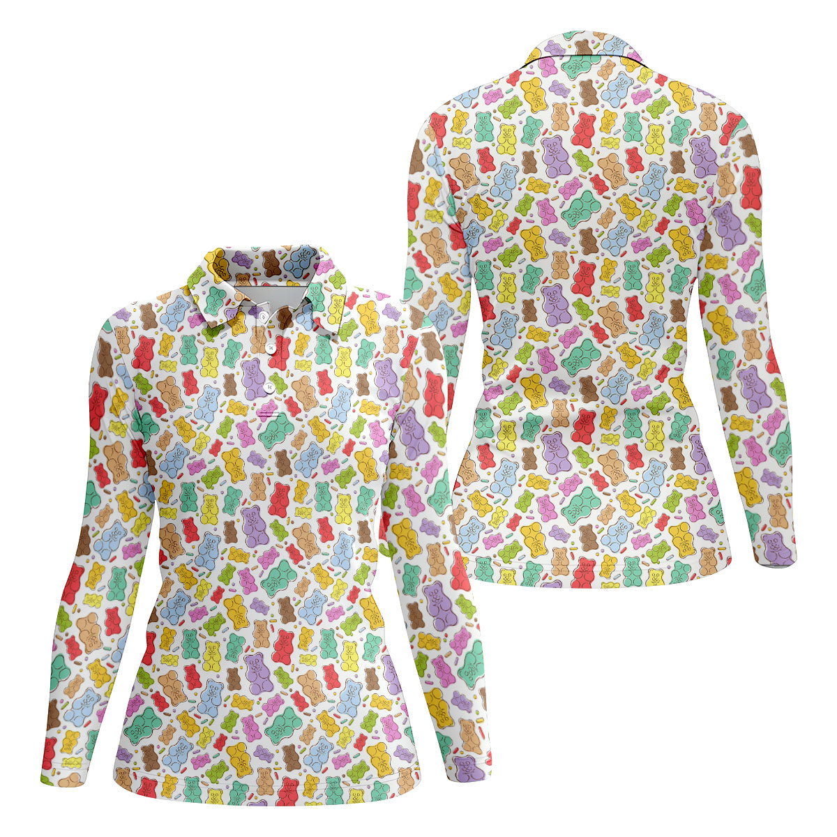 Gummy Bear Golf Shirt, Colorful Candy Pattern Men's Golf Polo, Polo Shirts For Women