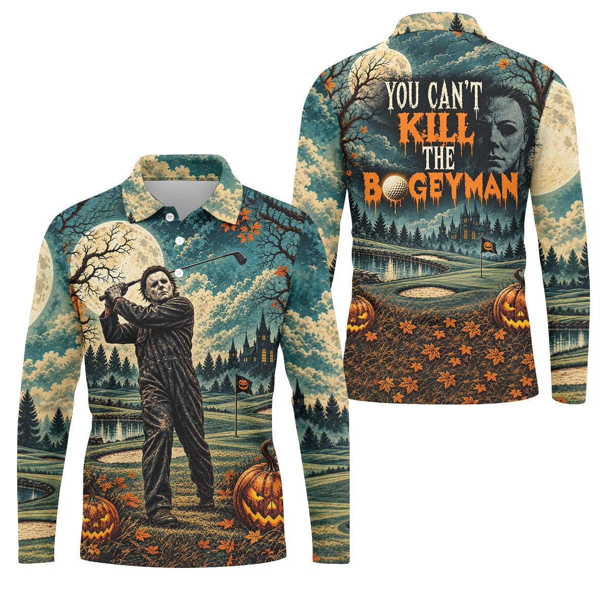 Halloween Can't Kill Bogeyman Horror Character Polo Shirt, Mens Golf Shirts, Golf Apparel