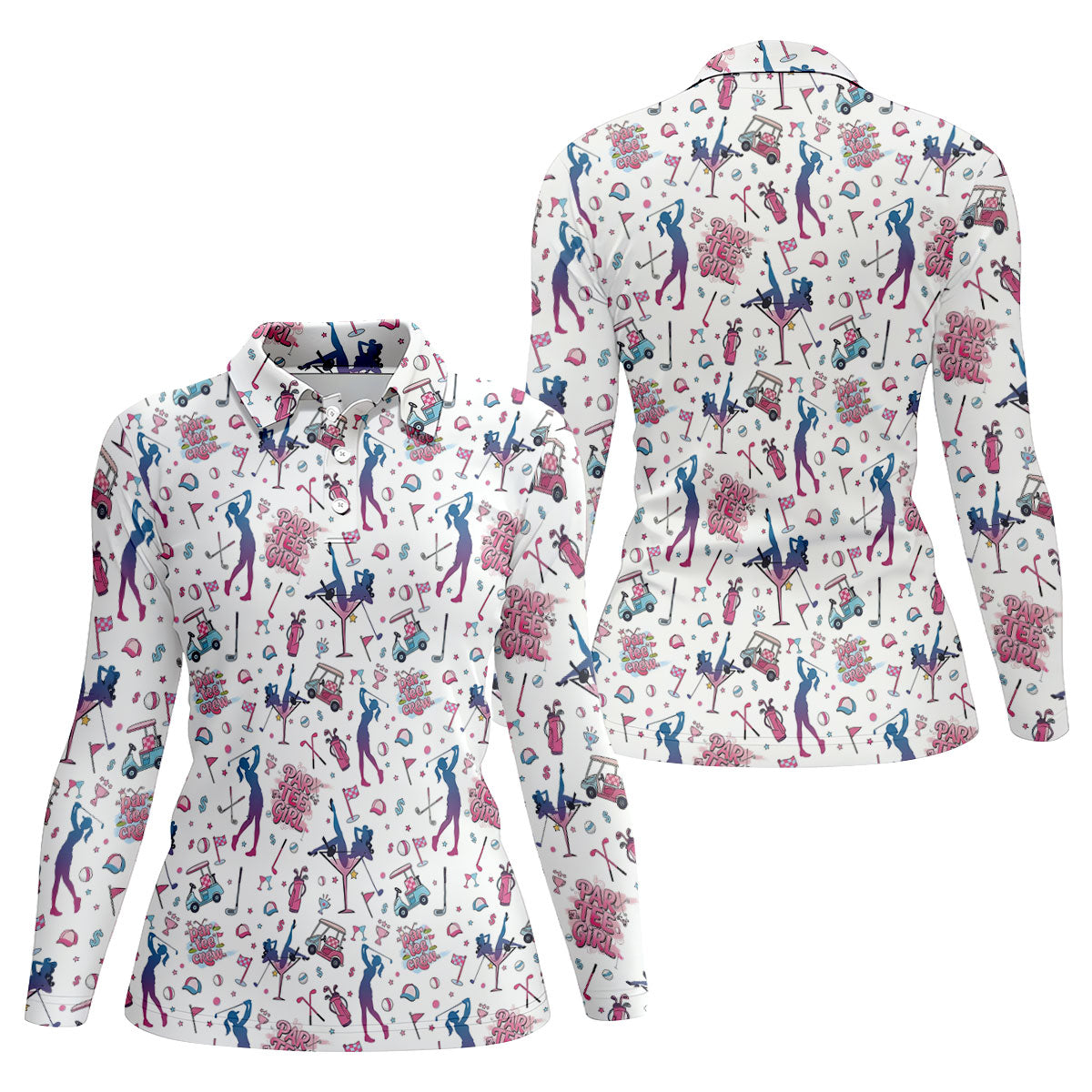Funny Par Tee Girl Golfer Pattern Golf Polo Shirt, Ladies Golf Shirts, Golf Tops For Women