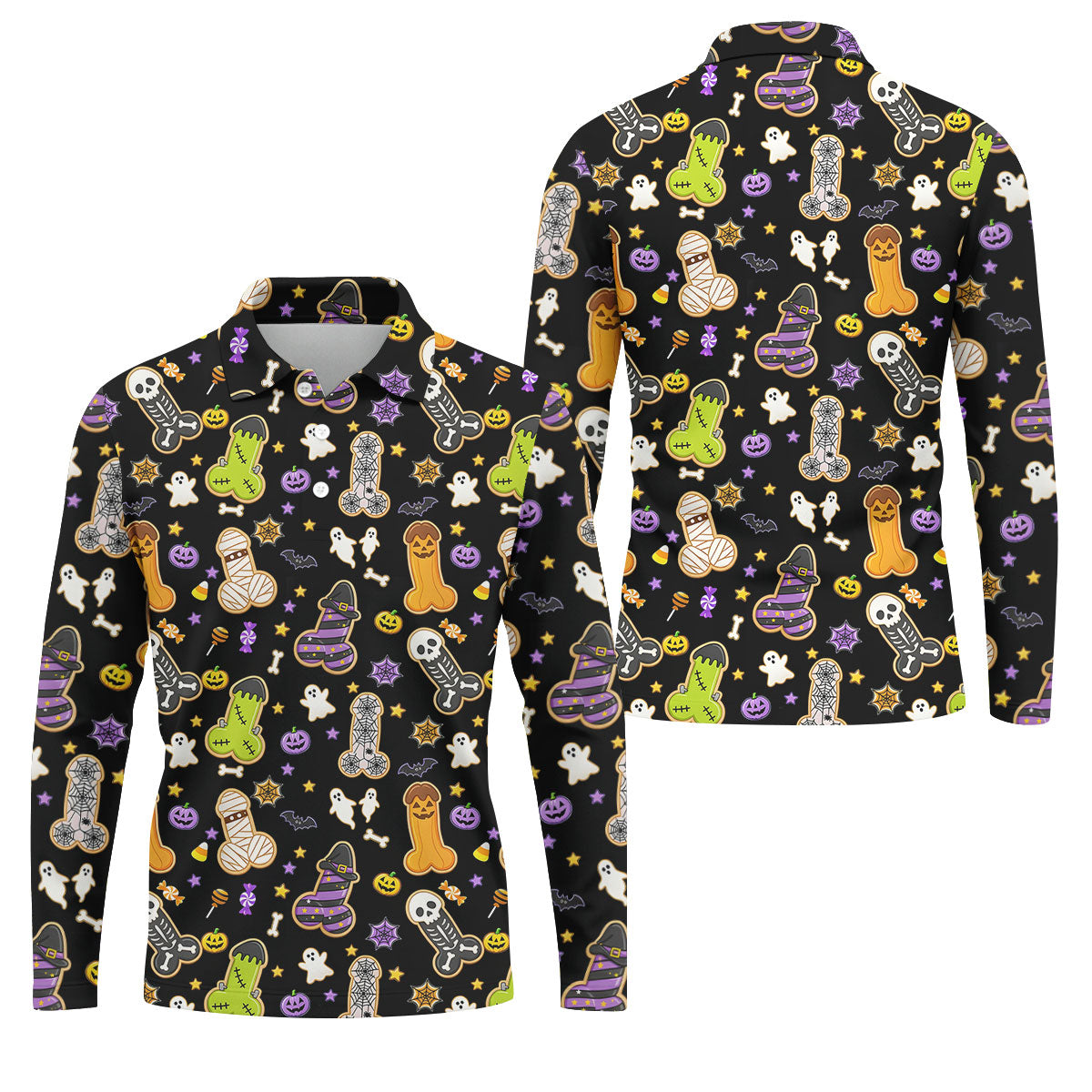 Funny Adult Halloween Cookie Pattern Polo Shirt, Men's Golf Shirt, Printed Golf Shirts