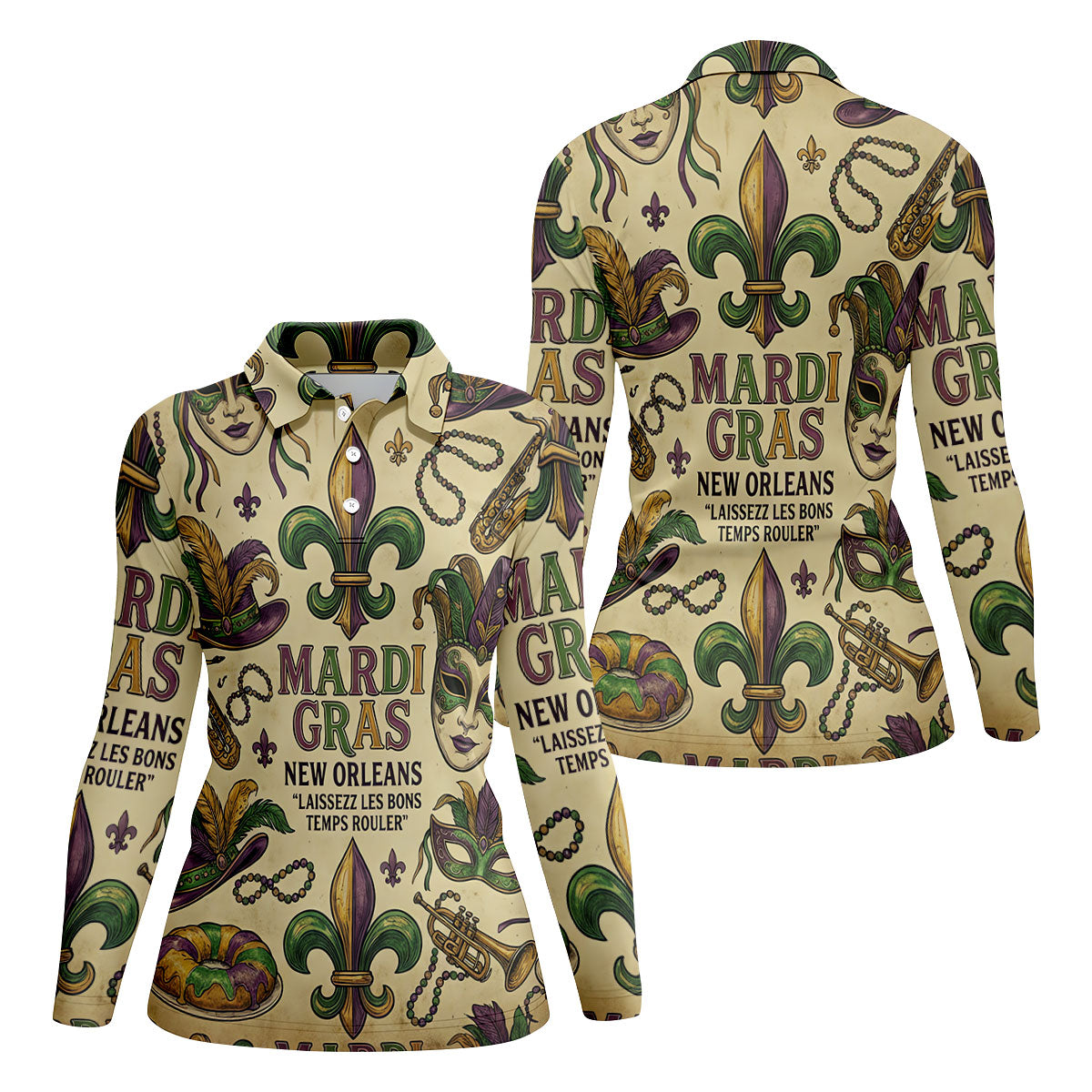 Mardi Gras New Orleans Fleur De Lis Carnival Hat Women's Golf Tops, Ladies Golf Shirts, Ladies Golf Polos