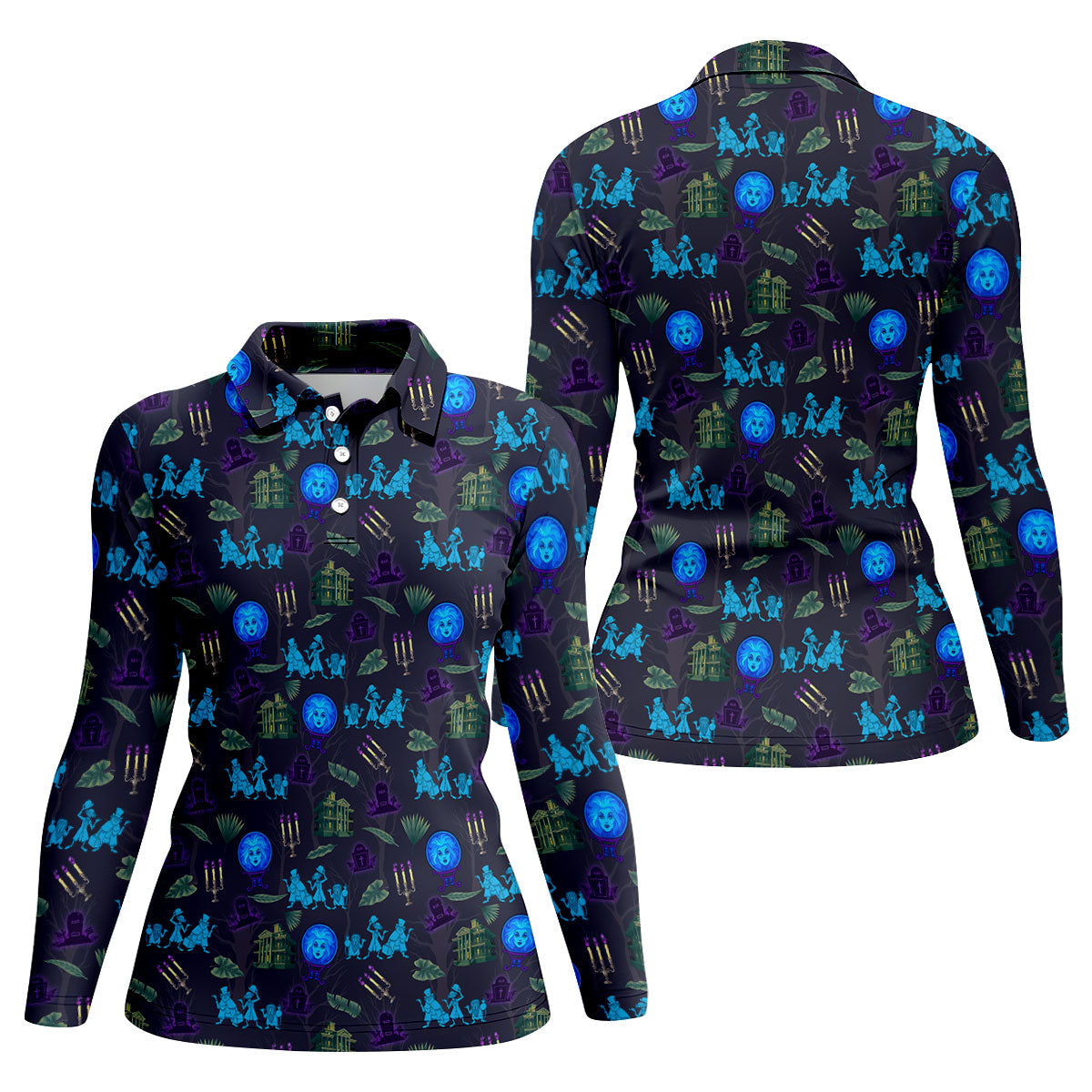 Crystal Ball Ghost Trio Halloween Polo Shirt, Printed Golf Shirt, Women’s Golf Apparel