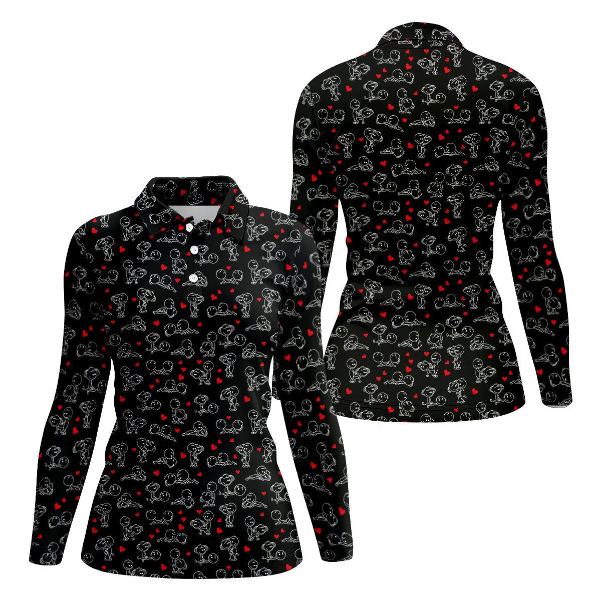 Naughty Position Stick Figure Couple Black Golf Shirt, Golfer Valentines Gift, Fun Women's Golf Shirts, Ladies Golf Shirts
