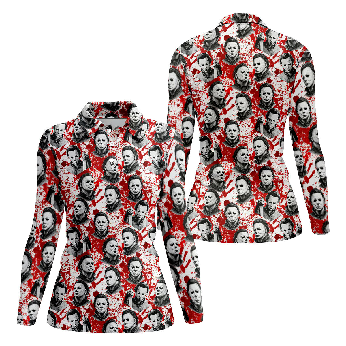 Halloween Masked Horror Character Polo Shirt, Golf Tops For Women, Women’s Golf Polo