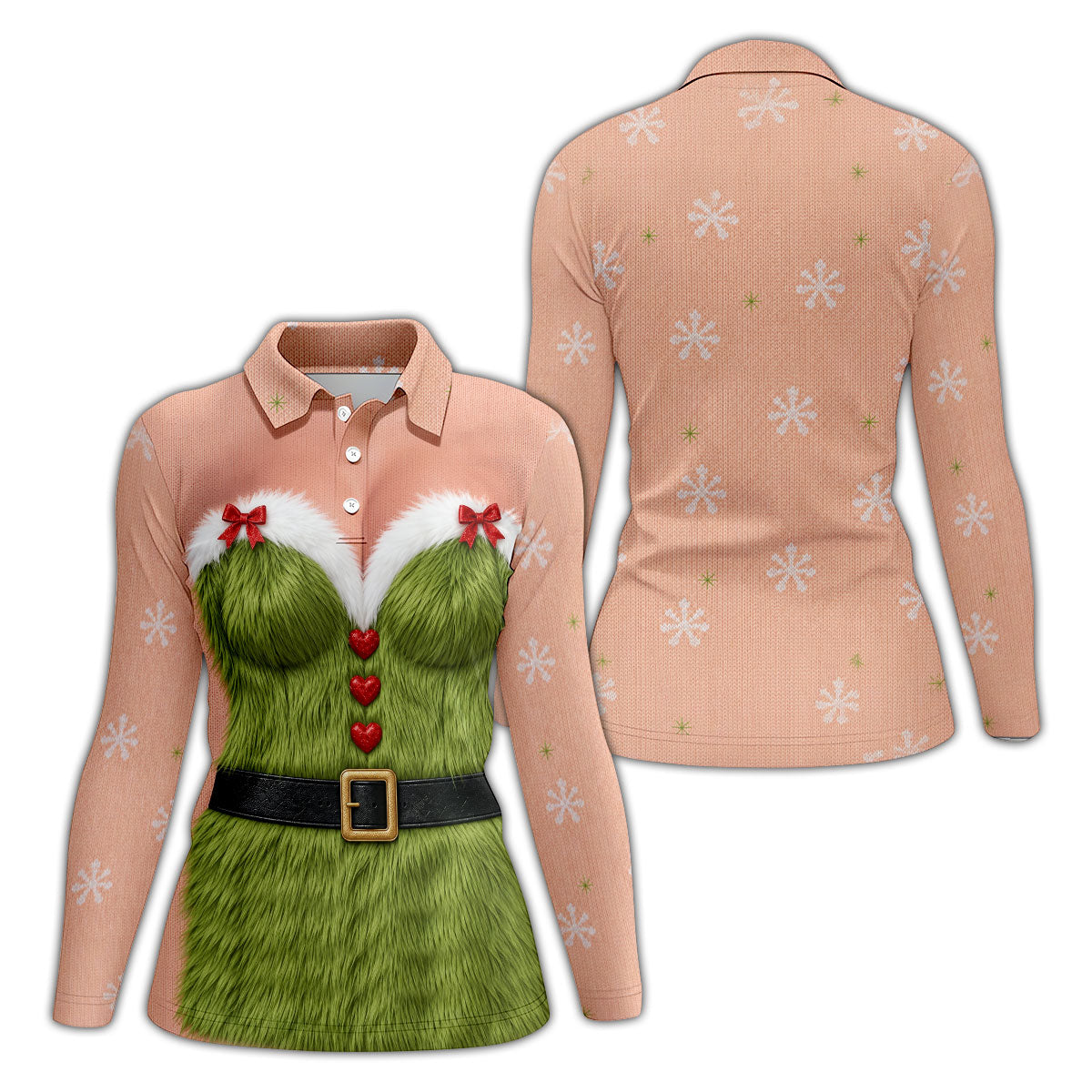 Funny Green Furry Christmas Costume Polo Shirt, Women’s Golf Polo, Ladies Golf Tops