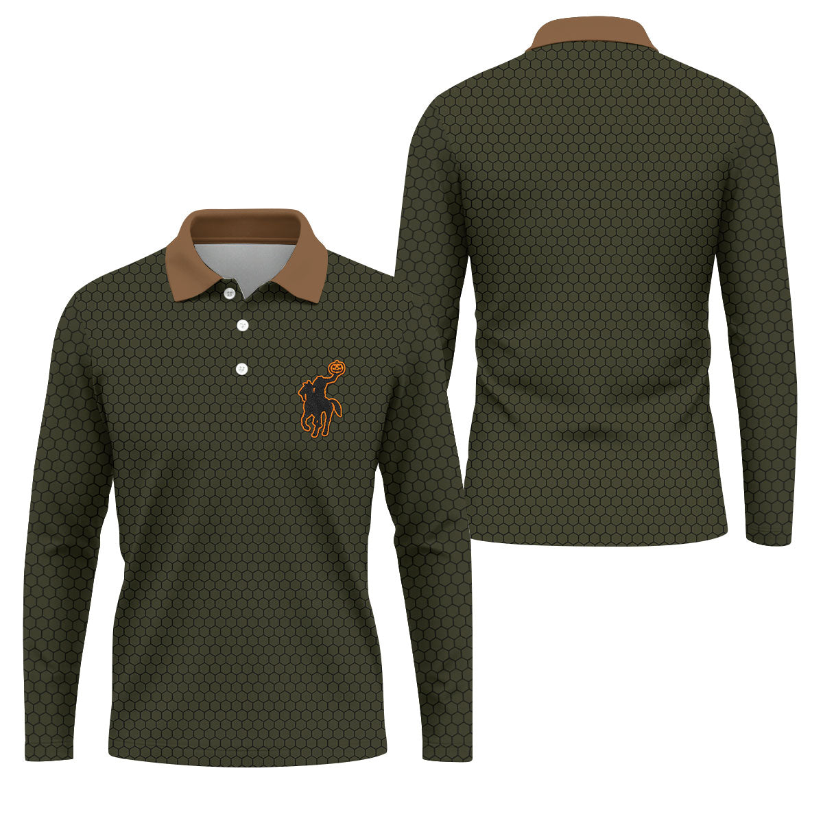 Pumpkin Rider Halloween Horror Character Polo Shirt, Mens Golf Shirts, Mens Golf Apparel