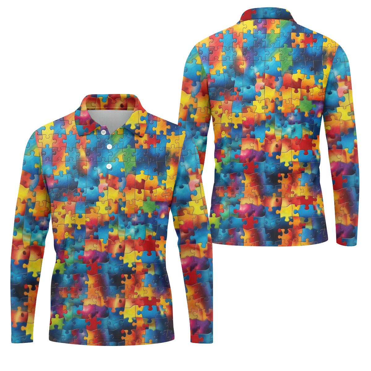 Autism Awareness Rainbow Gradient Puzzle Pattern Golf Tops For Men, Men's Golf Shirt, Polo ShirtFor Men