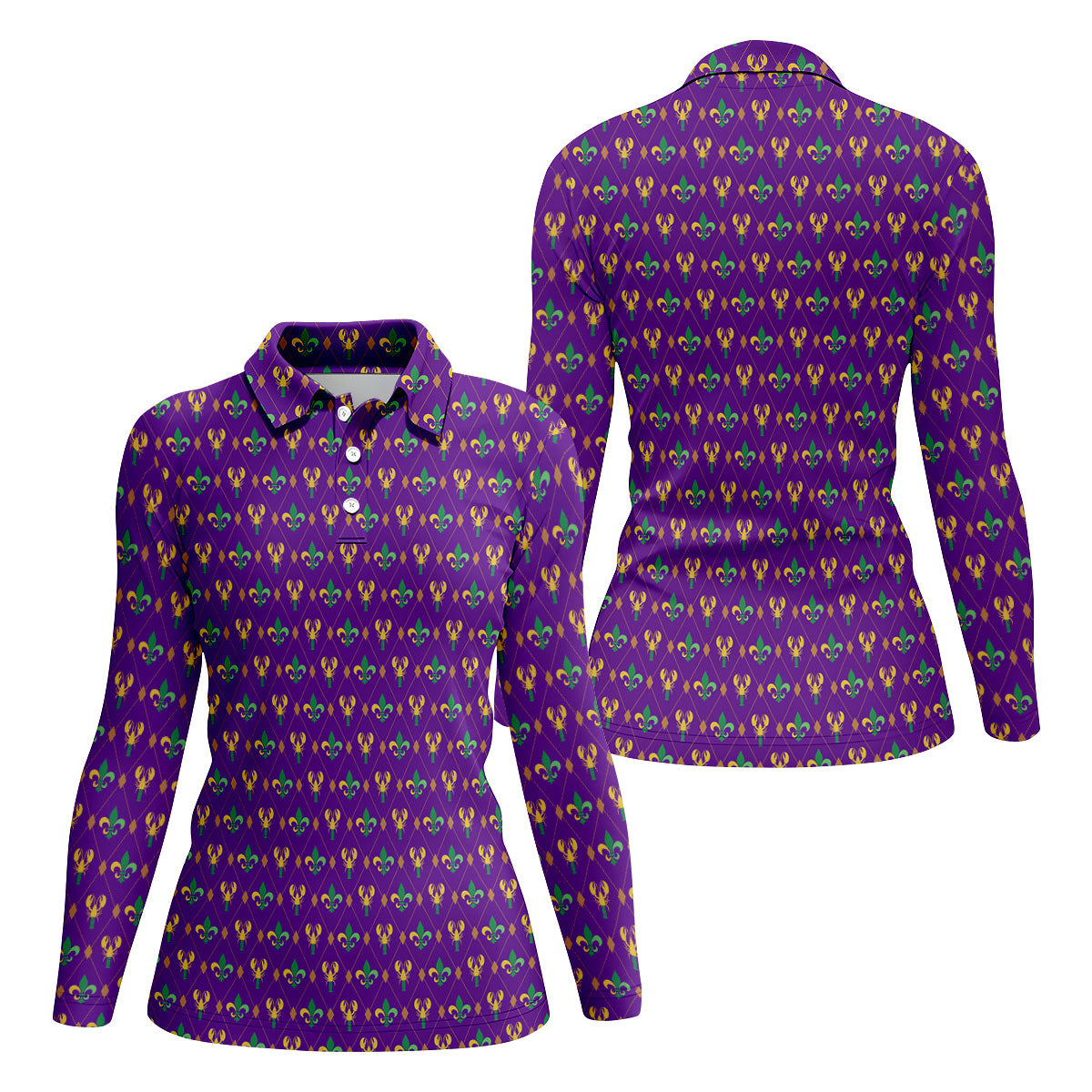 Crawfish Fleur De Lis Argyle Pattern Mardi Gras Golf Shirt, Women's Golf Tops, Ladies Golf Polos