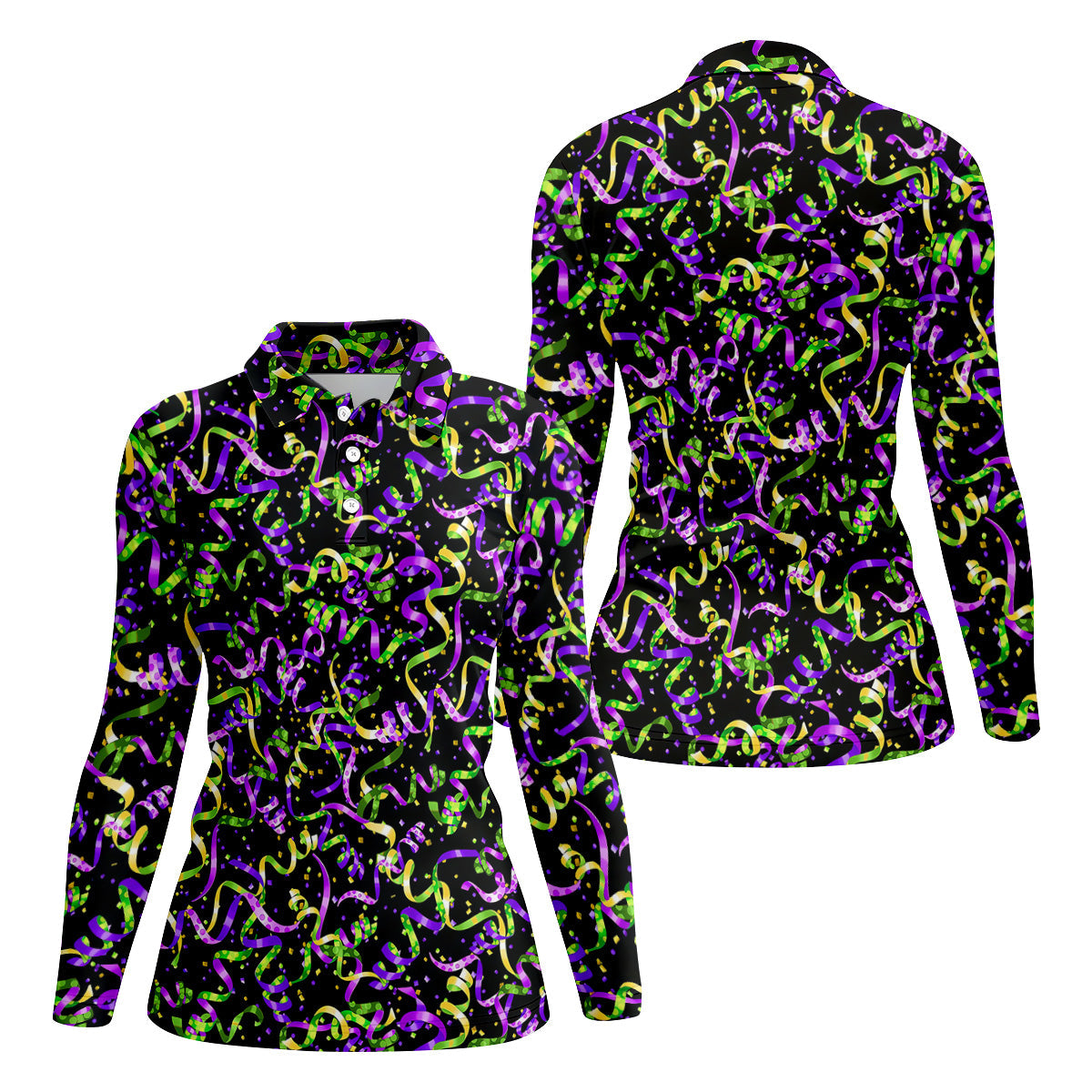 Mardi Gras Carnival Purple Green Gold Women Golf Top, Festive Ladies Golf Tops, Ladies Golf Shirts