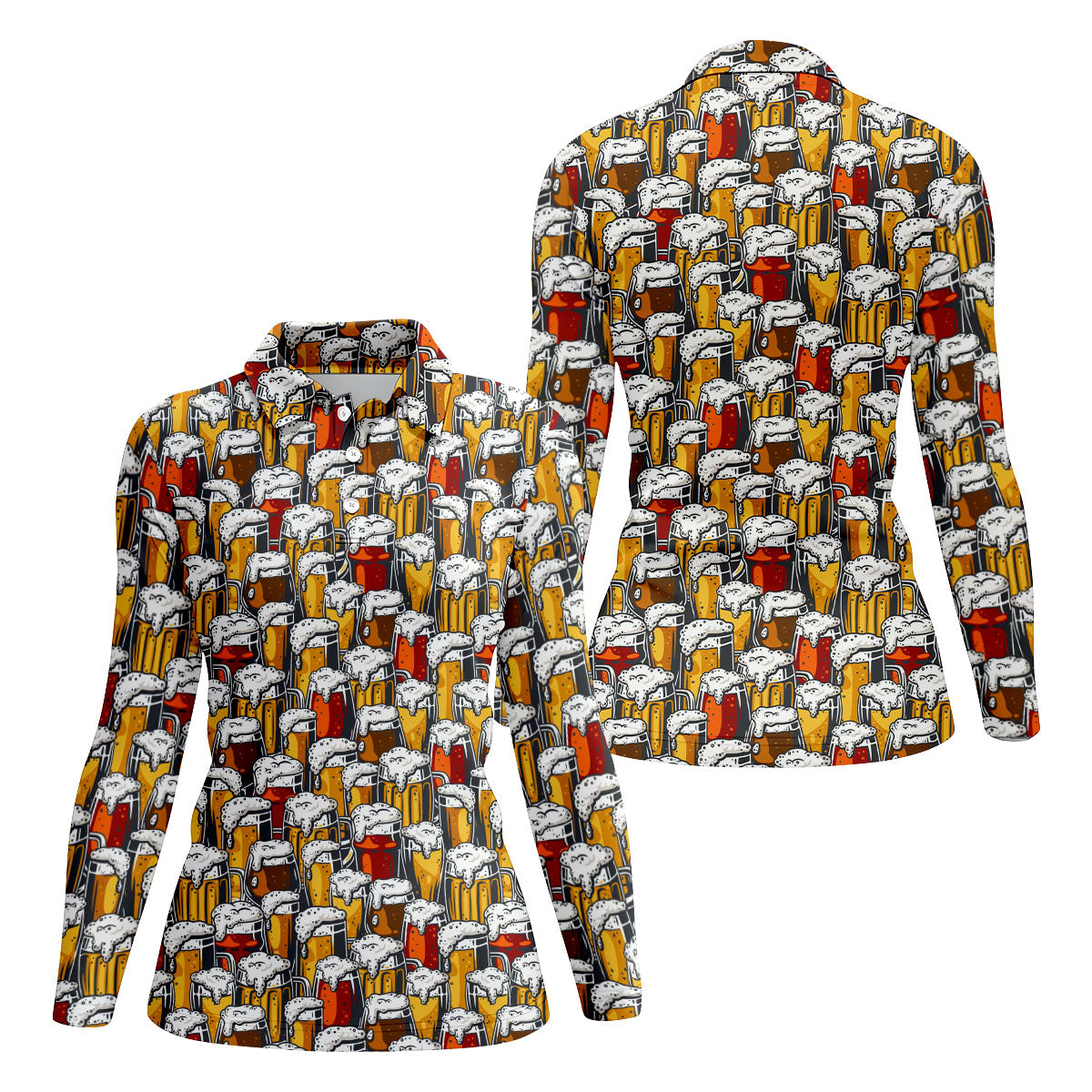 Oktoberfest Beer Glass Pattern Polo Shirt, Golf Shirts For Women, Women’s Golf Apparel