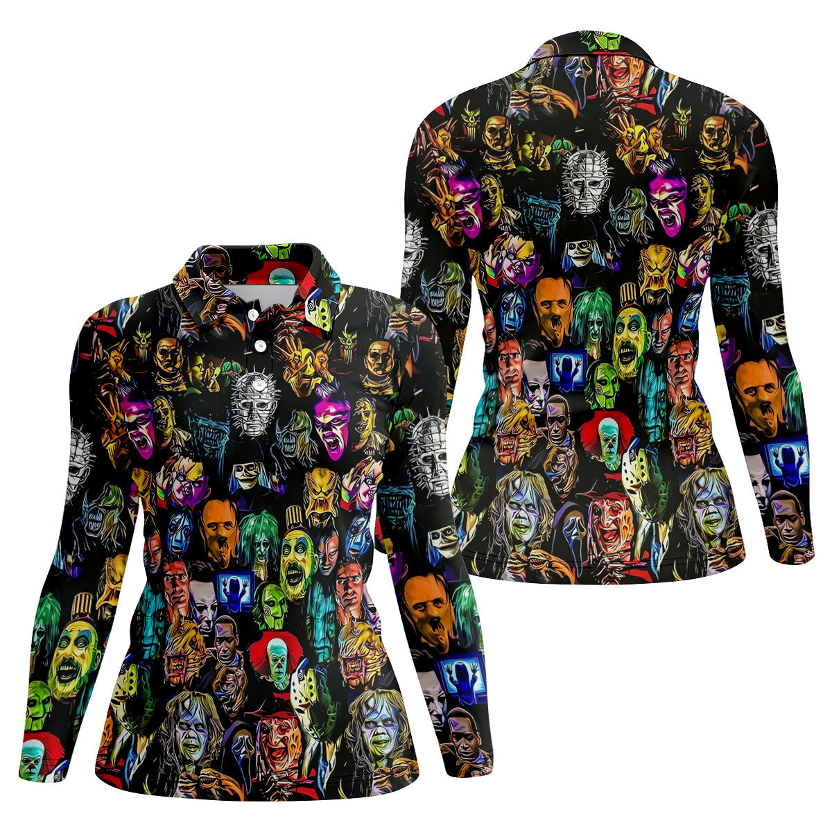 Halloween Horror Character Hawaiian Golf Shirt, Women’s Golf Polo, Golf Shirts For Women