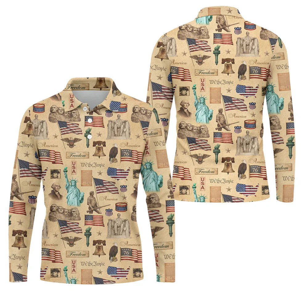 We The People America Freedom 250th Anniversary Vintage Golf Shirt, Patriotic 4th Of July Golf Shirts For Men