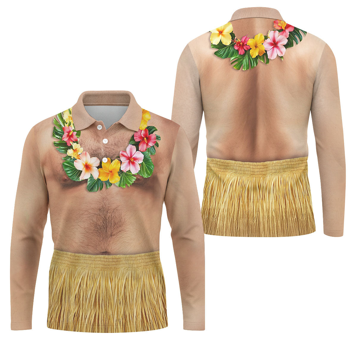 Floral Lei Tropical Theme Party Men's Funny Golf Shirts, Hawaiian Golf Shirt, Polo Shirts For Men