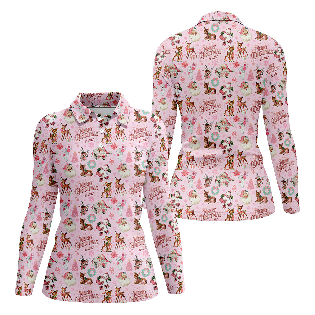 Santa Pink Christmas Golf Tops For Women, Christmas Golf Shirt, Women Golf Apparel