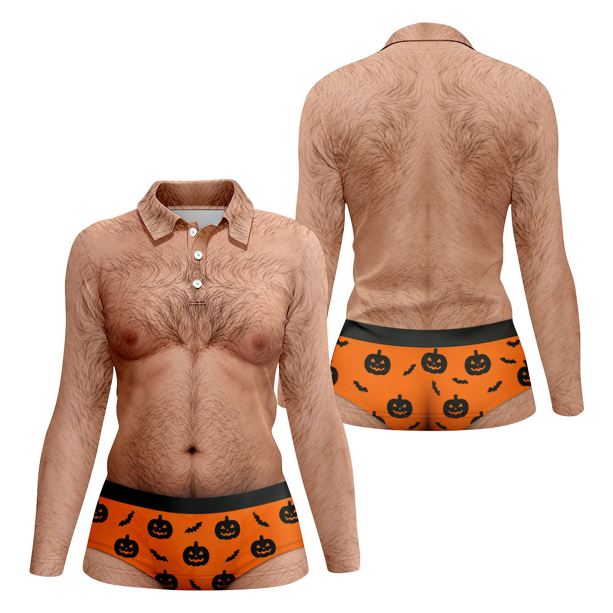 Funny Hairy Chest Halloween Costume Polo Shirt, Ladies Golf Shirts, Halloween Golf Shirt