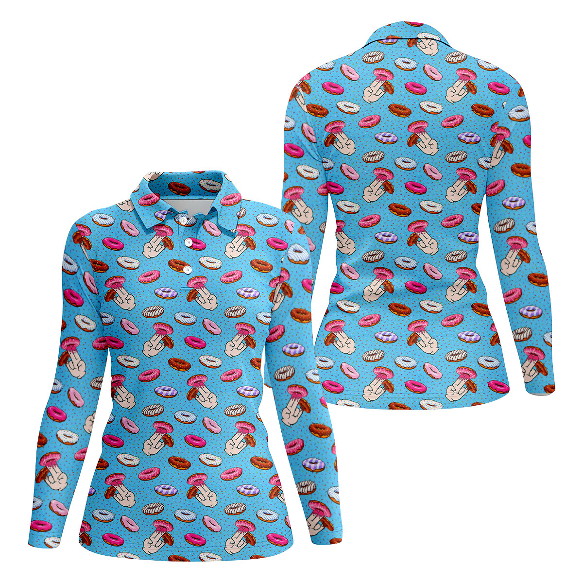 Finger Donuts Adult Humor Blue Golf Shirt, Fun Women's Golf Shirts, Women's Golf Tops, Golf Gift For Ladies
