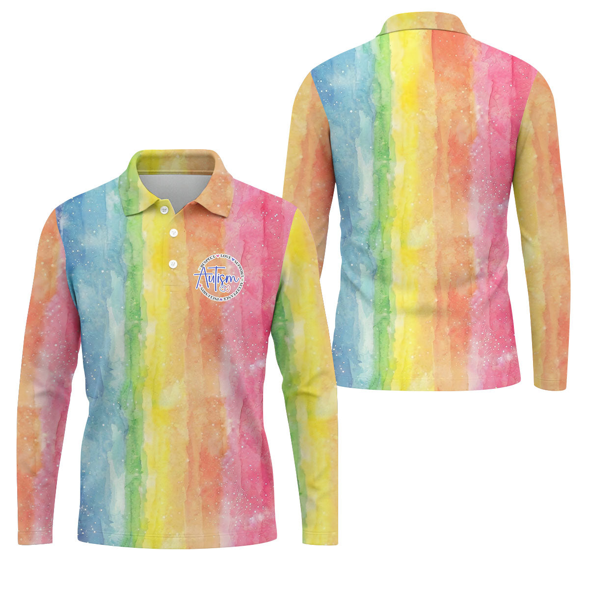 Autism Awareness Watercolor Rainbow Men's Golf Shirt, Polo ShirtFor Men, Golf Shirts For Men