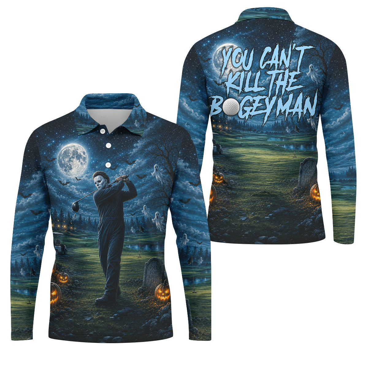 You Can't Kill The Bogeyman Halloween Ghost Polo Shirt, Mens Golf Shirts, Mens Polo Shirts
