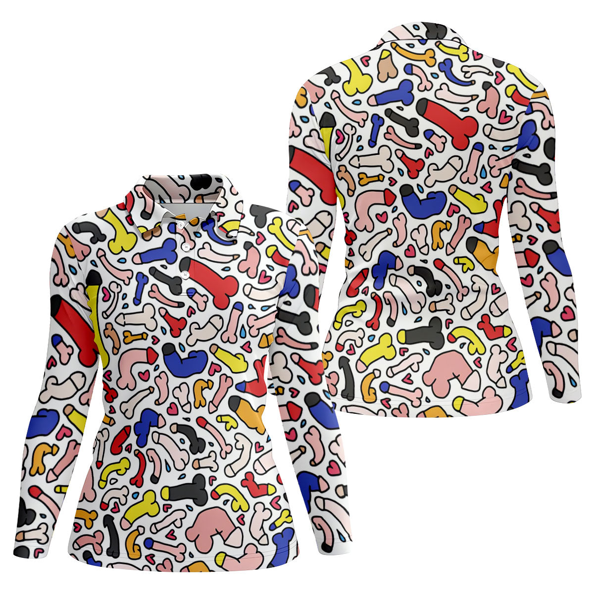 Funny Colorful Adult Doodle Pattern Polo Shirt, Womens Golf Polo, Golf Shirts For Women