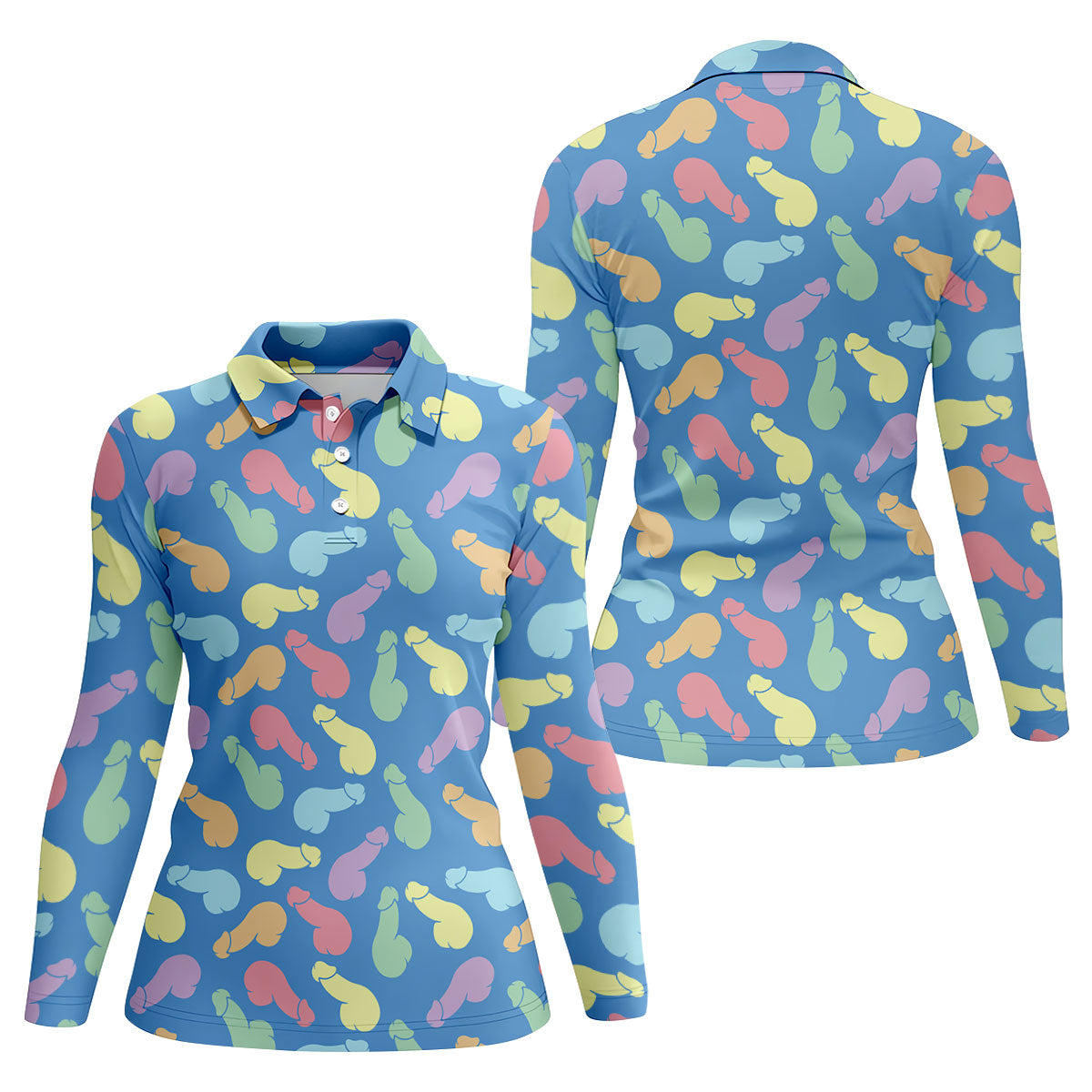 Funny Pastel Adult Pattern Blue Polo Shirt, Womens Golf Polo, Golf Shirts For Women