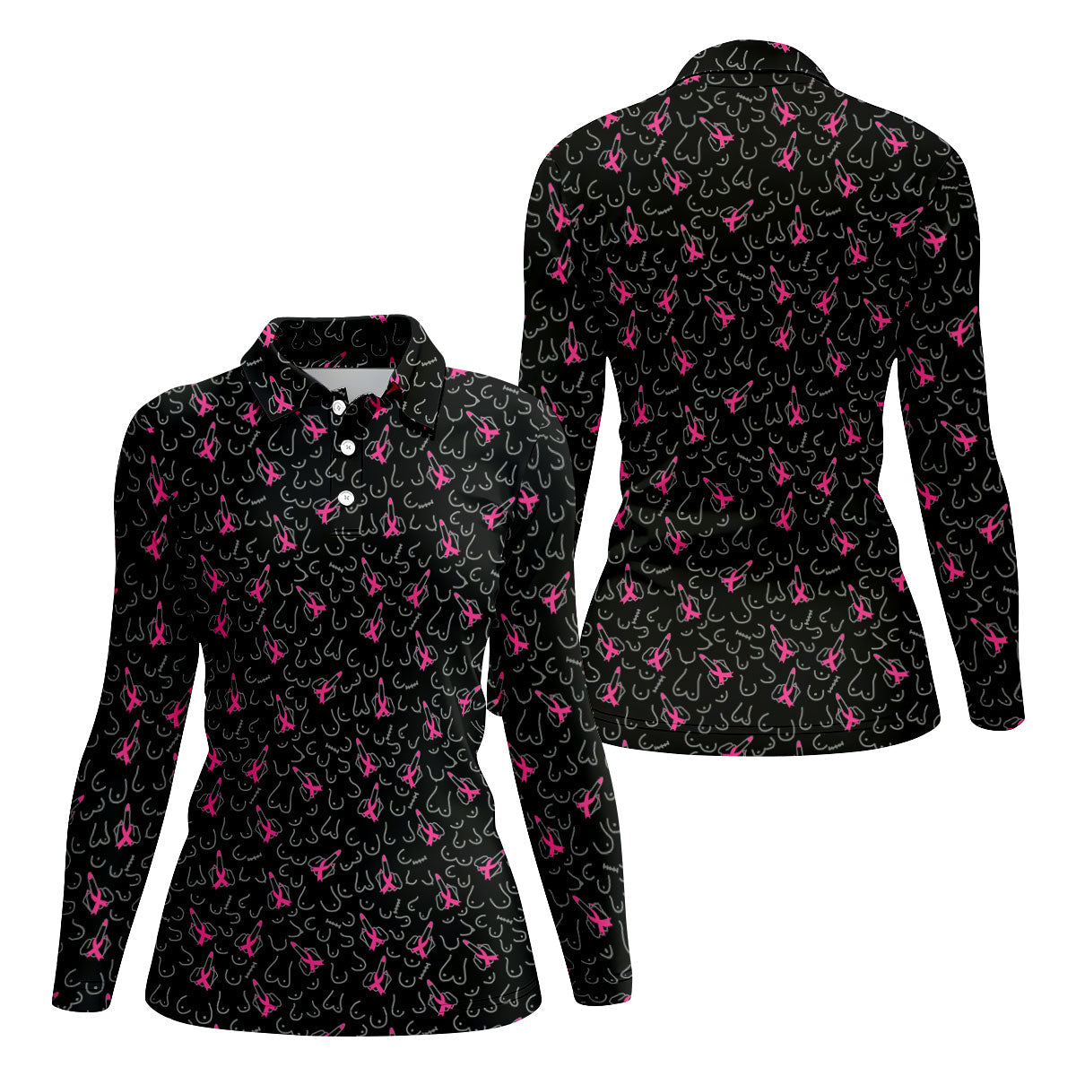 Breast Cancer Ribbon Middle Finger Polo Shirt, Women’s Golf Polo, Golf Shirts For Women