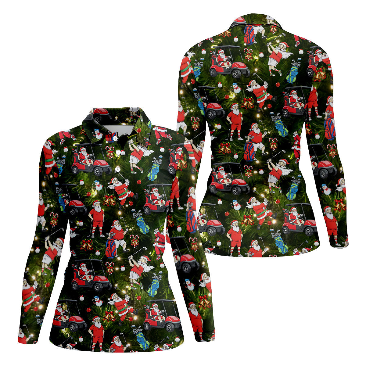 Funny Santa Claus Golf Pose Women's Golf Tops, Christmas Golf Shirt, Christmas Golf Gift