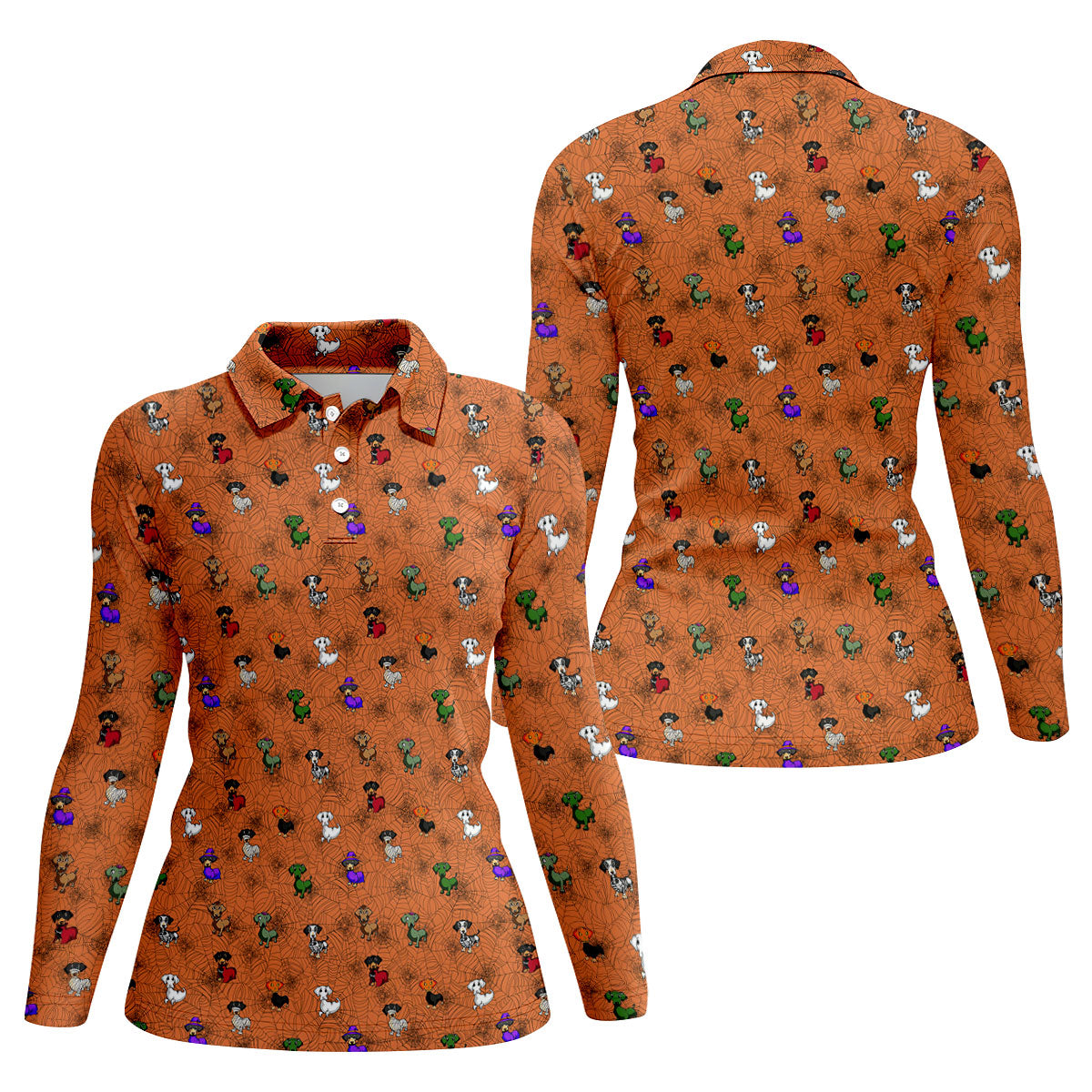 Costume Dogs Spider Web Halloween Golf Polo Shirt, Dog Lover Shirt, Golf Shirts For Women