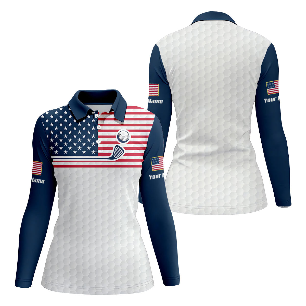 Patriot American Flag Wedge Golf Club Golf Ball Pattern Women's Golf Tops, 250th Anniversary Patriotic Golf Shirt
