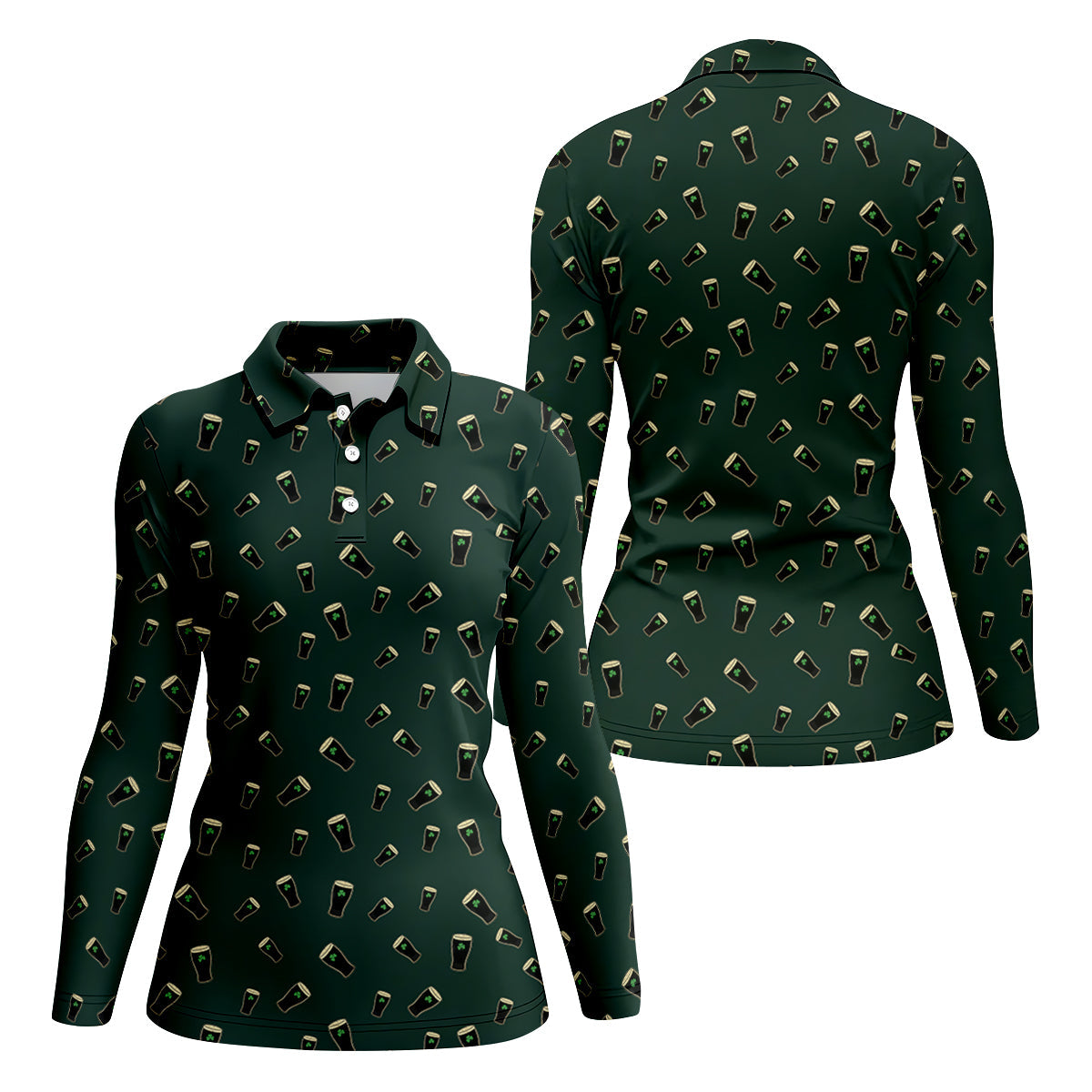 Dark Stout Beer St Patrick's Day Green Shamrock Golf Shirt, Ladies Golf Tops, Golf Shirt For Women