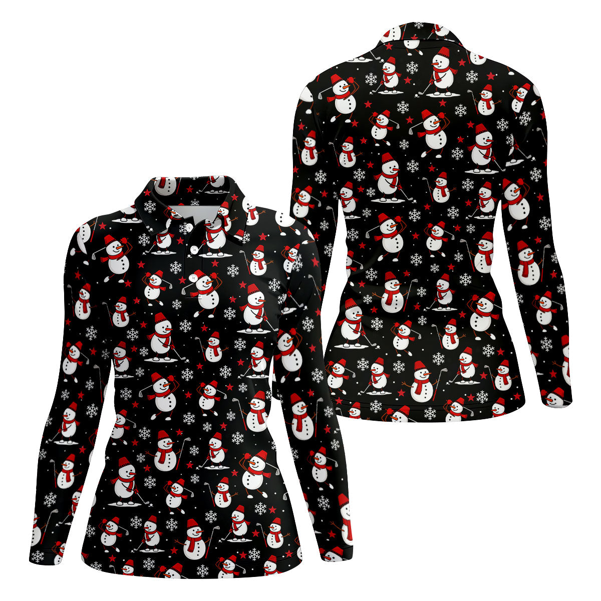 Cute Snowman Golf Pose Black Golf Shirt, Christmas Golf Shirt, Ladies Golf Shirts, Golf Gifts For Women