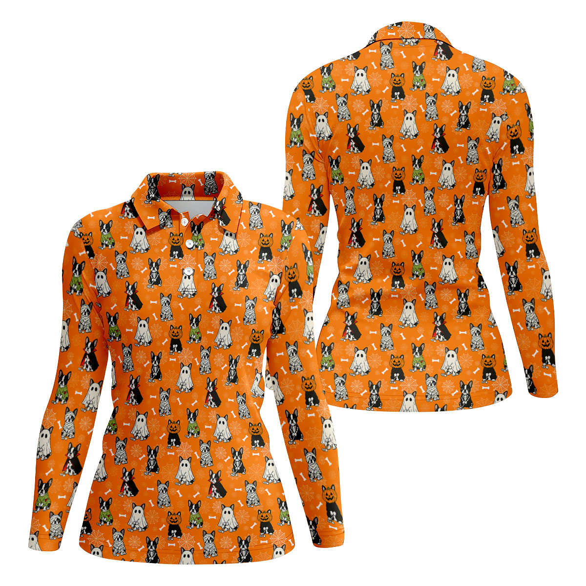 Halloween Dog Costume Pattern Golf Polo Shirt, Womens Golf Tops, Halloween Shirt For Women