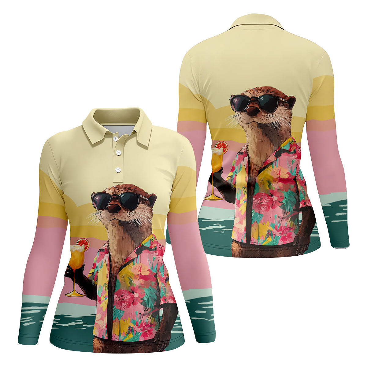 Funny Otter Tropical Theme Hawaiian Golf Shirt, Golf Shirt For Women, Golfing Apparel