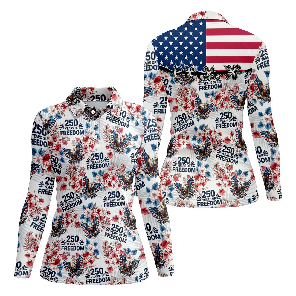 America 250 Years Of Freedom Tropical Vibe Patriotic Golf Shirt, 4th Of July Golf Shirt, Golf Shirt For Women