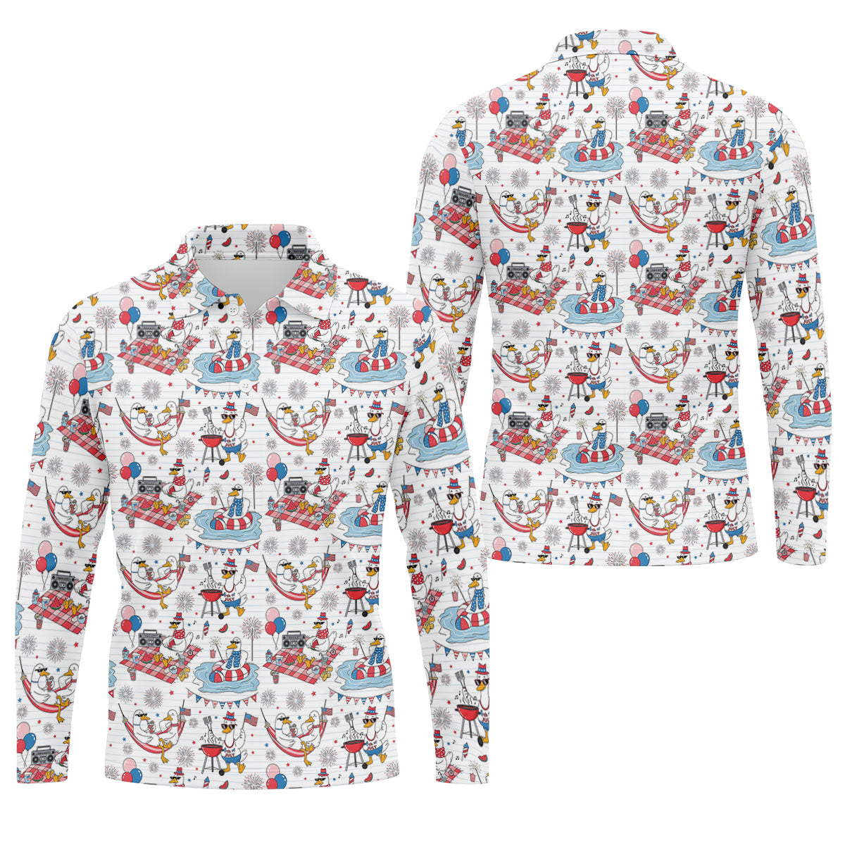 Funny Patriotic Duck Summer Party Polo Shirt, Mens Golf Polo, Golf Shirts For Men