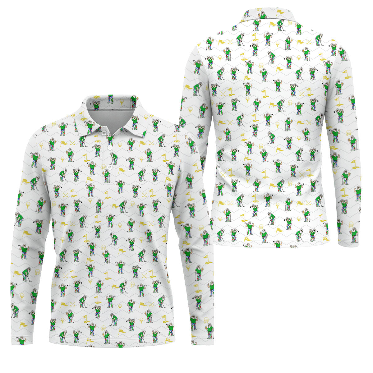 Funny Bearded Golfer Cartoon Pattern Polo Shirt, Mens Golf Polo, Polo Shirts For Men