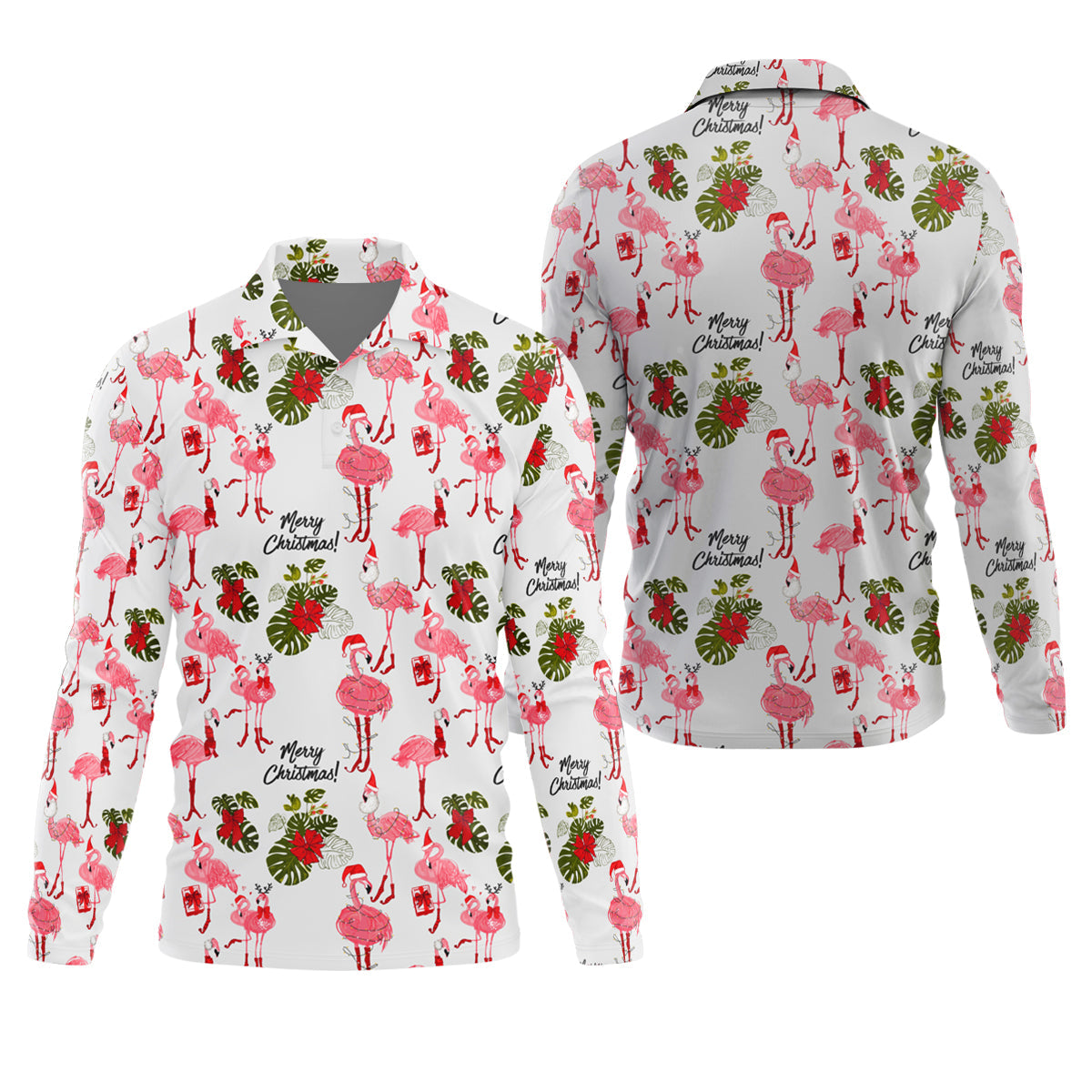 Flamingo Merry Christmas Golf Shirt For Men, Christmas Golf Shirt Polos, Men Golf Apparel