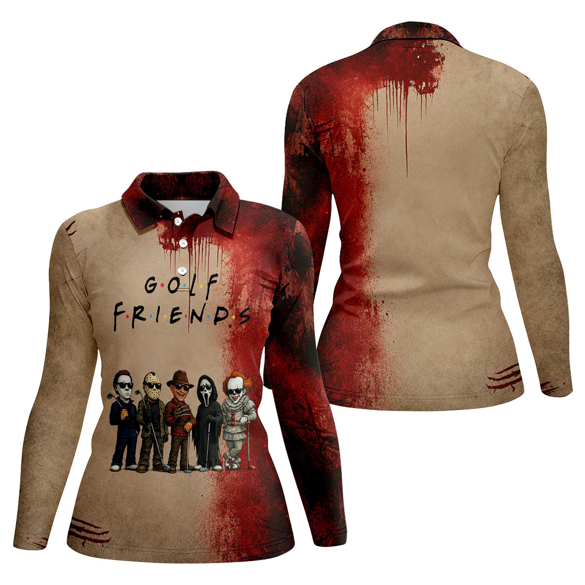 Golf Friends Horror Character Halloween Polo Shirt, Golf Shirts For Women, Ladies Golf Top