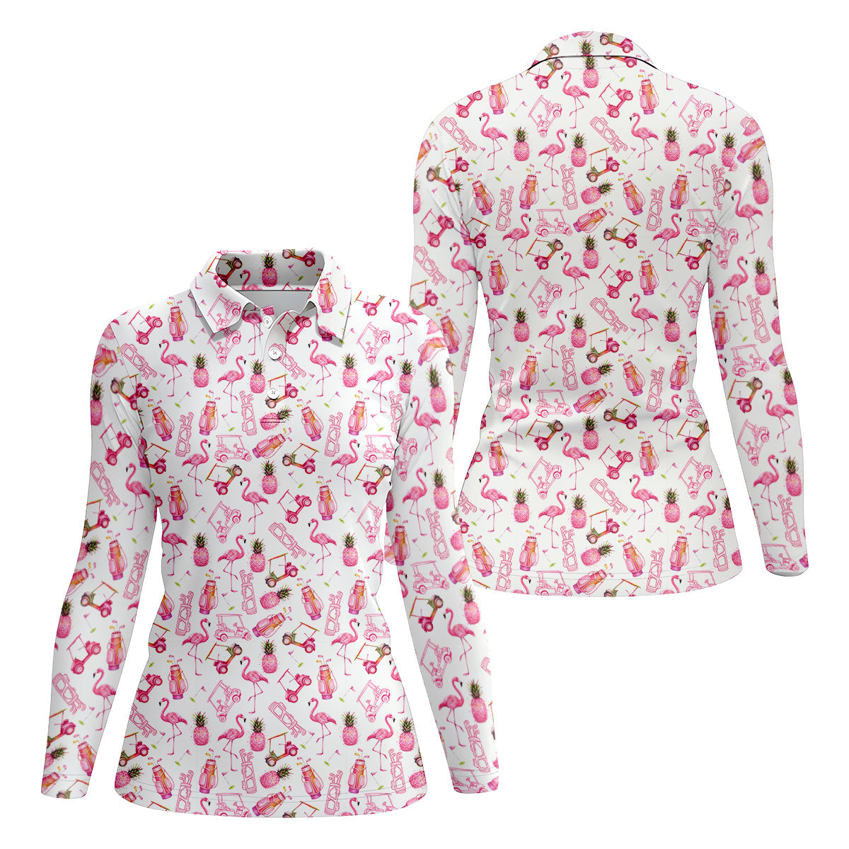 Funny Flamingo Pink Pineapple Tropical Vibe Ladies Golf Shirts, Golf Shirt For Women, Golfing Apparel