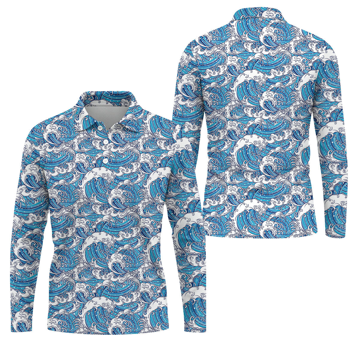 Japanese Wave Art Hawaiian Golf Shirt, Summer Ocean Men's Golf Shirt, Polo Shirts For Men