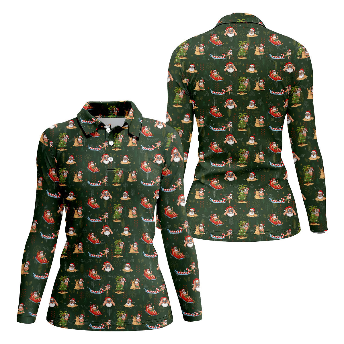 Funny Santa Summer Christmas Pattern Polo Shirt, Womens Golf Polo, Golf Shirts For Women