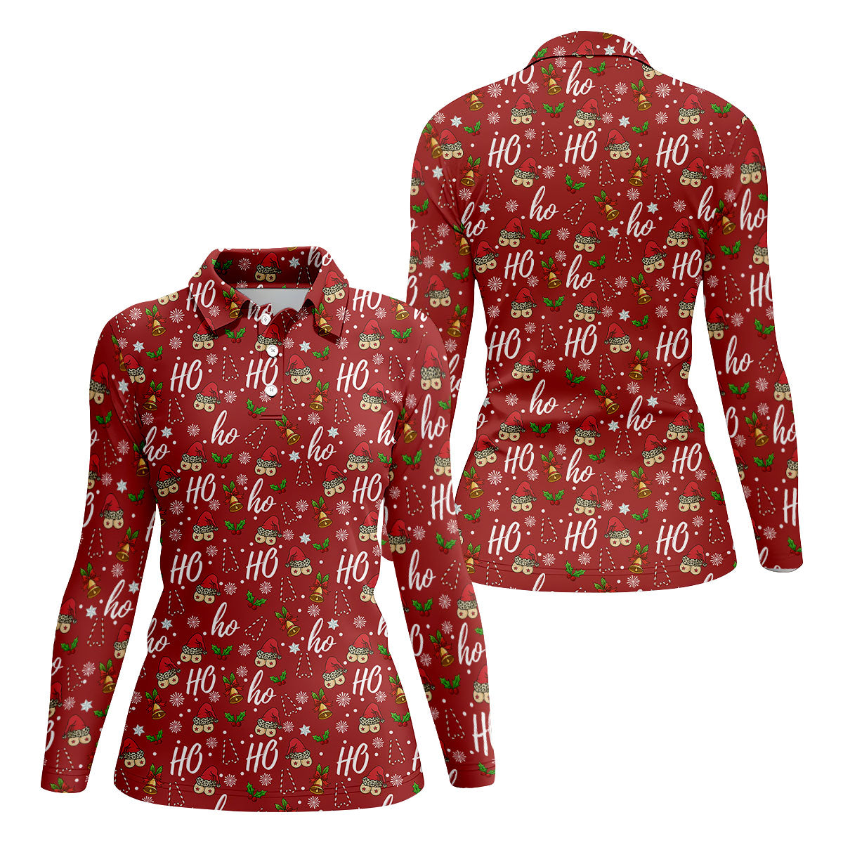Funny Ho Ho Ho Naughty Tits Christmas Golf Shirt, Golf Christmas Gifts, Ladies Golf Shirts