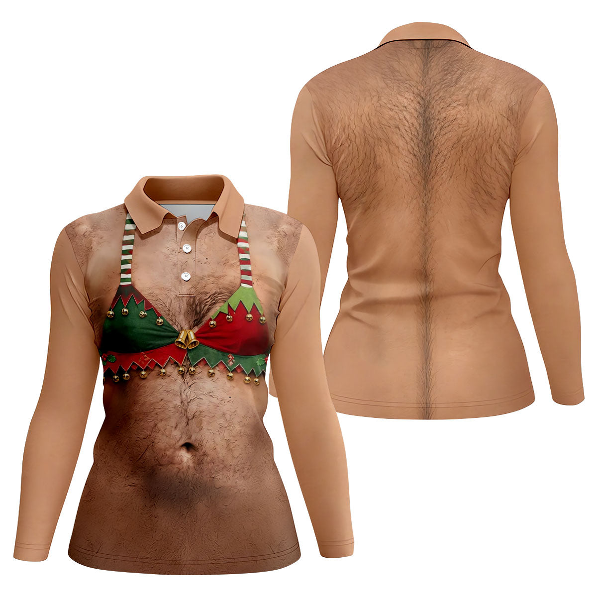 Funny Elf Bra Bells Christmas Golf Shirt, Women’s Golf Polo, Golf Tops For Women