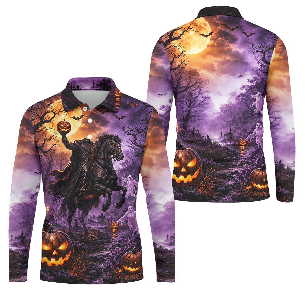 Halloween Headless Rider Horror Character Polo Shirt, Polo Shirts For Men, Mens Golf Polo
