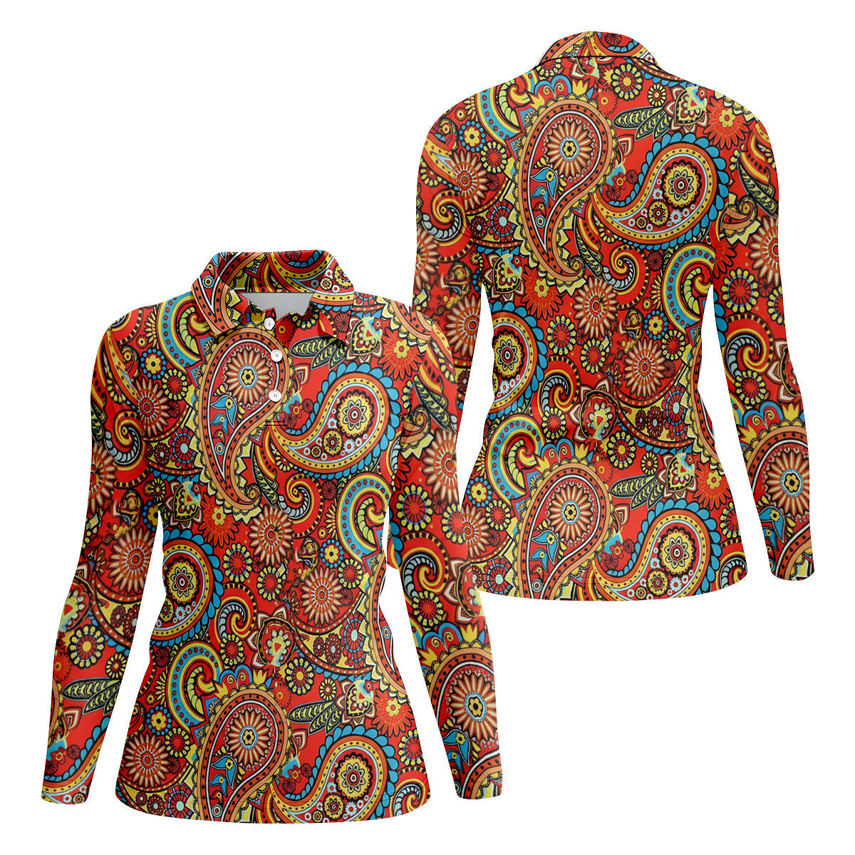 Paisley Design Golf Shirt For Women, Boho Pattern Ladies Golf Shirts, Women's Sleeveless Golf Shirts