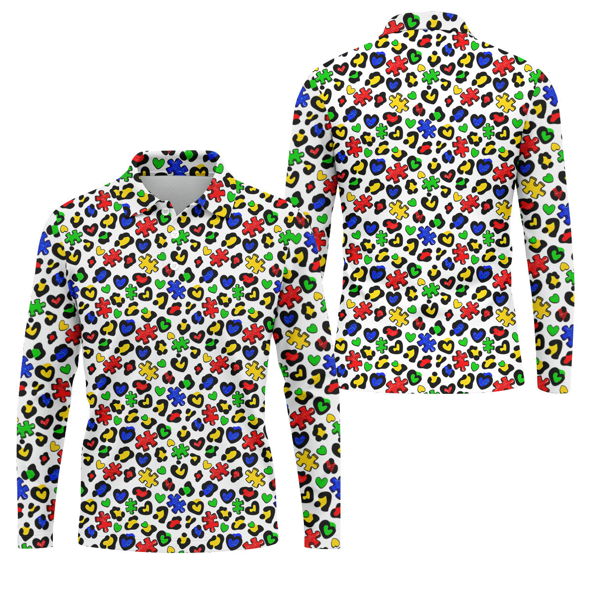 Autism Awareness Color Leopard Pattern White Golf Shirt, Golf Tops For Men, Polo ShirtFor Men, Golf Shirts For Men