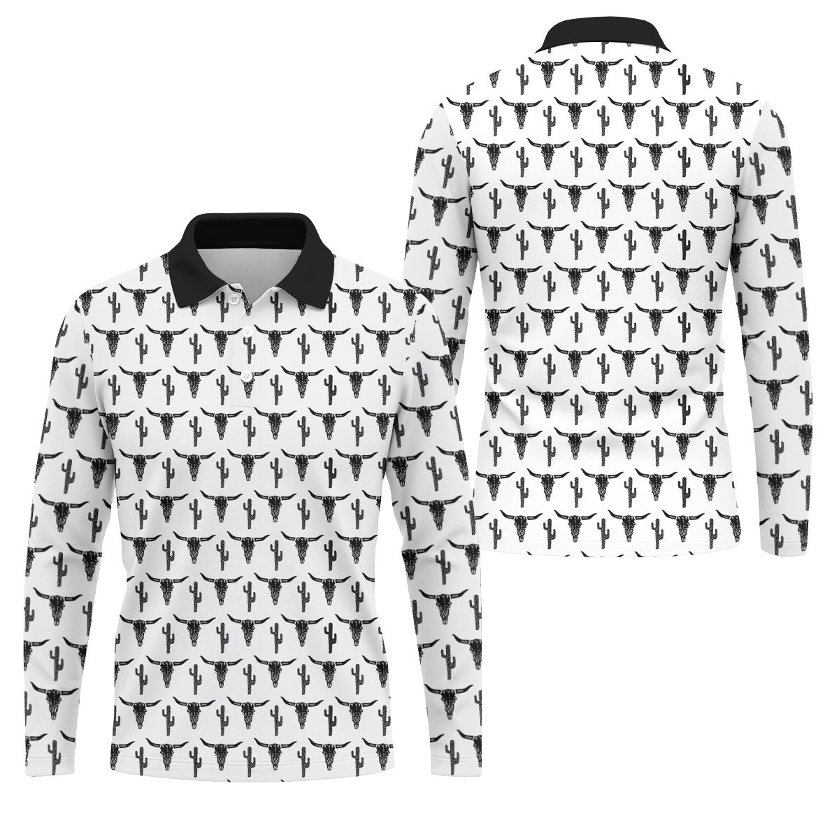 Longhorn Cow Skull Western Theme White Golf Tops For Men, Polo ShirtFor Men, Golf Shirts For Men