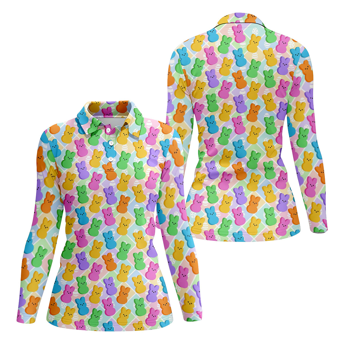Pastel Easter Peeps Colorful Checkered Women Golf Top, Cute Golf Outfit, Ladies Golf Shirts