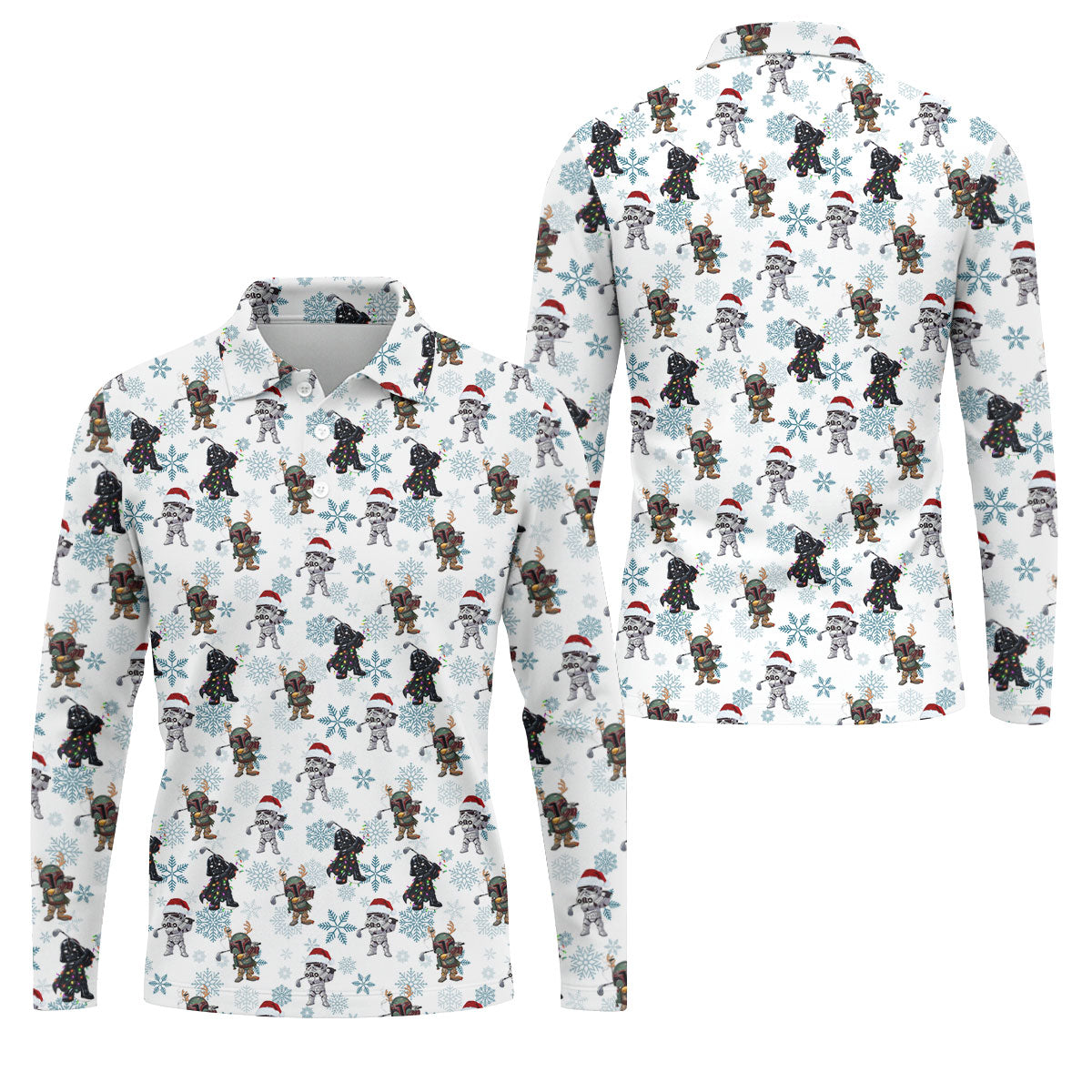 Christmas Space Characters Pattern Polo Shirt, Mens Golf Shirts, Golf Polo Shirts For Men